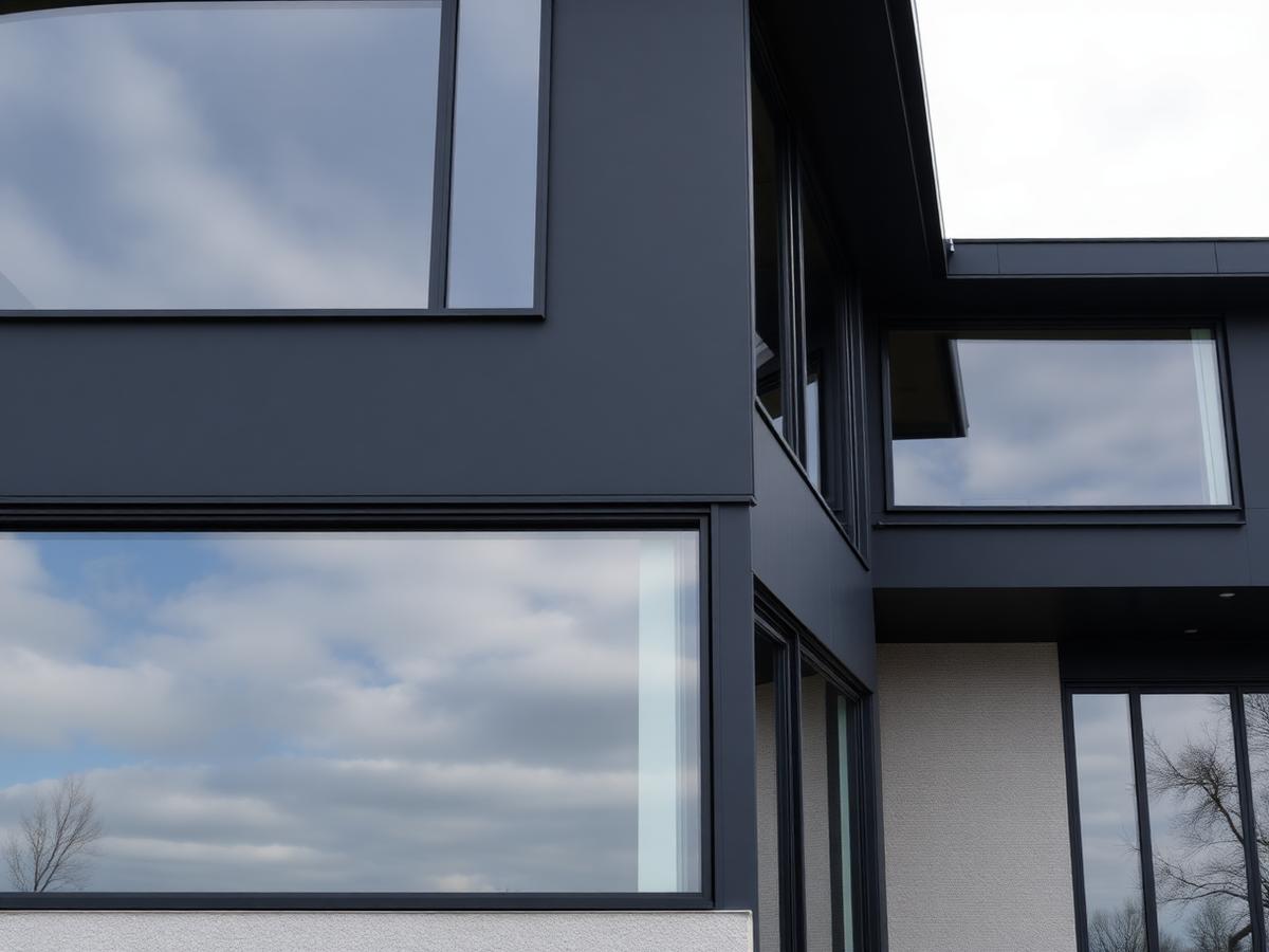 Slim-sightline anthracite aluminium windows on a modern home facade