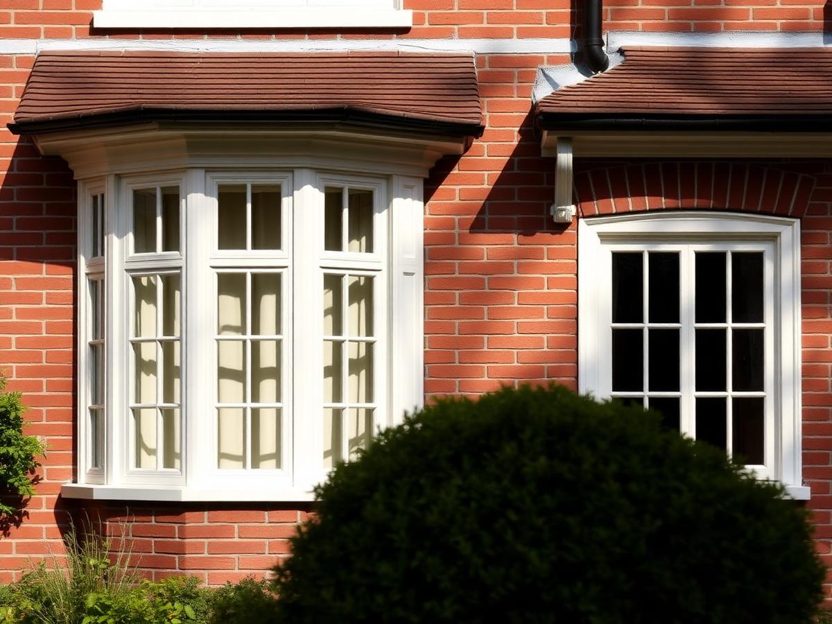 White painted timber casement windows on a red-brick British home