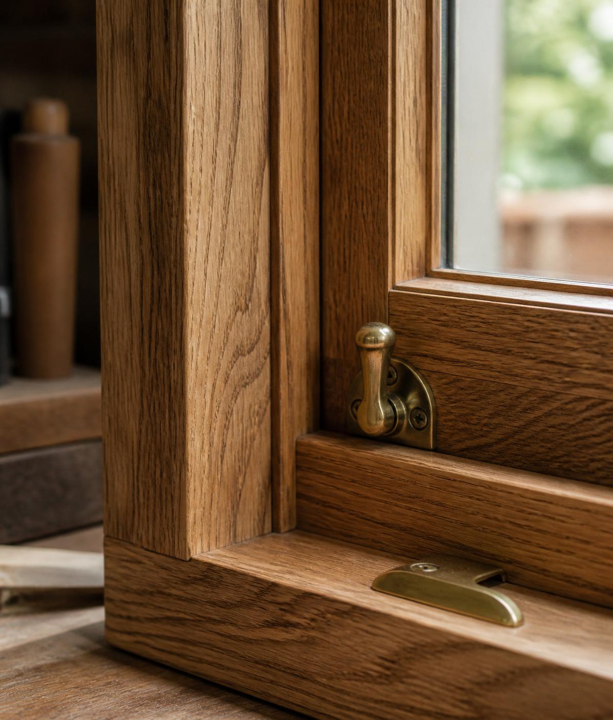A craftsman hand-finishing a timber window frame in the Allwood workshop